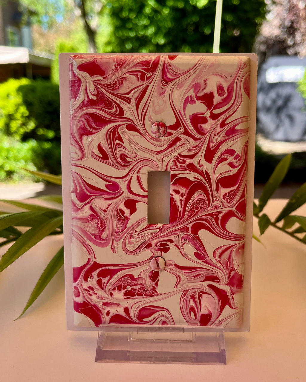 Hand-Painted Single Toggle Light Switch Cover: Red Pink Swirl Wall Decor