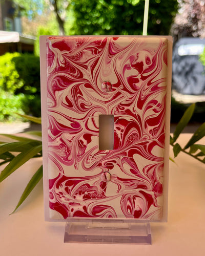 Hand-Painted Single Toggle Light Switch Cover: Red Pink Swirl Wall Decor