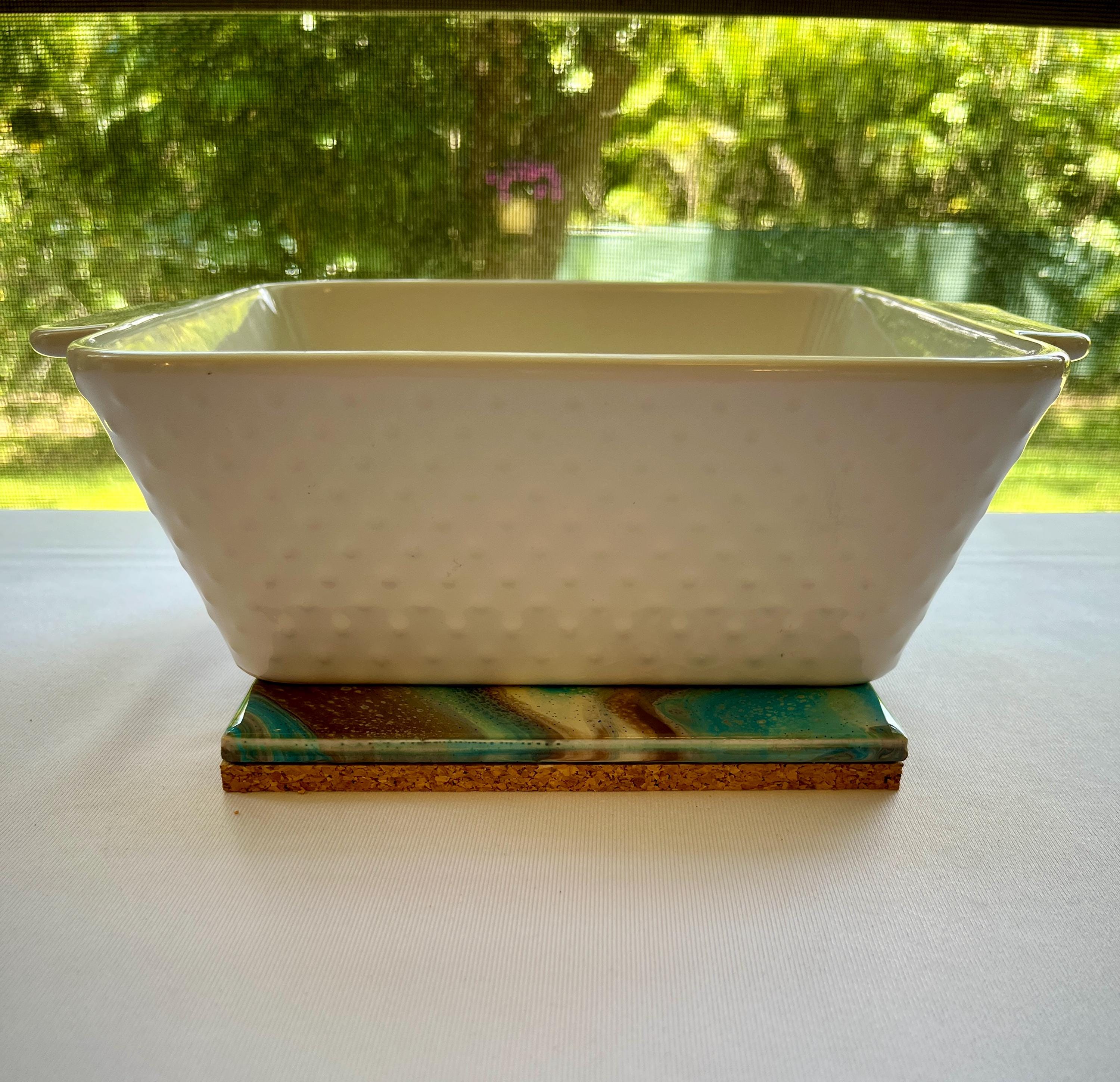 Hand Painted Brown, Blue and Ivory Tile Trivet, Food-Safe, Heat-Resistant, One-of-a-Kind Kitchen Art