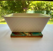 Hand Painted Brown, Blue and Ivory Tile Trivet, Food-Safe, Heat-Resistant, One-of-a-Kind Kitchen Art