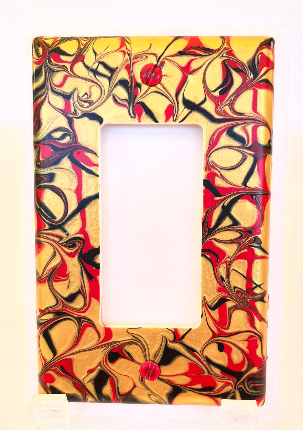 Hand Painted Rocker Switch Plate: Red, Black & Gold Decor