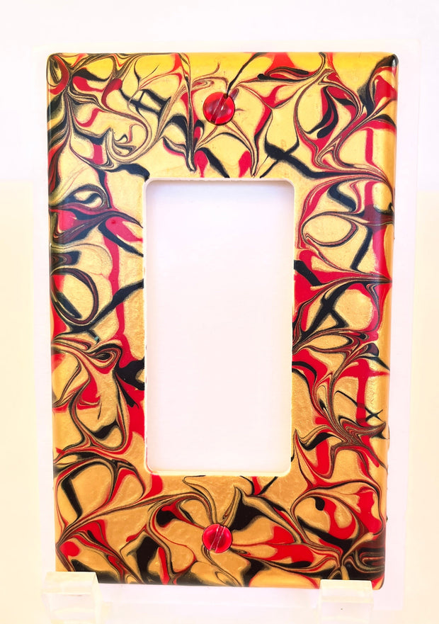 Hand Painted Rocker Switch Plate: Red, Black & Gold Decor