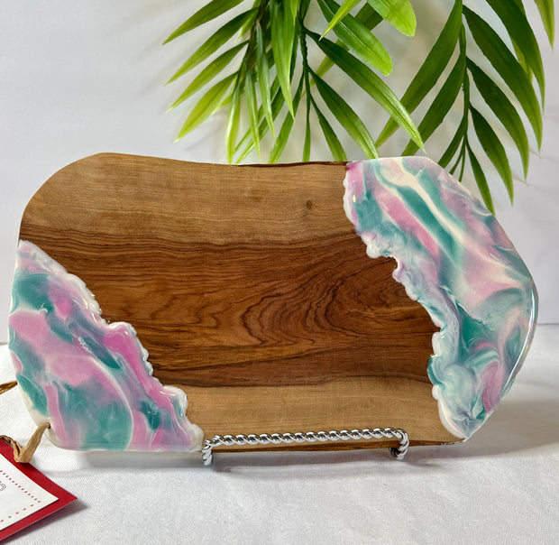 Olive Wood Cheese Board: Resin Art Serving Board (9.5" x 5.25")