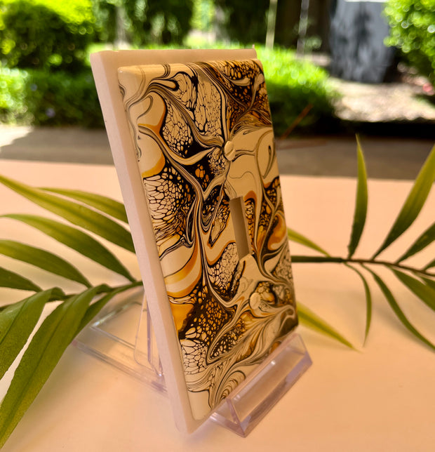 Hand Painted Single Toggle Light Switch Plate: Black, White, and Mustard