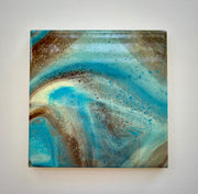 Hand Painted Brown, Blue and Ivory Tile Trivet, Food-Safe, Heat-Resistant, One-of-a-Kind Kitchen Art