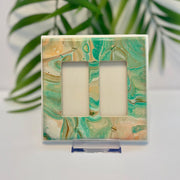 Hand Painted Double Decora Switch Plate Cover: Peach, Green & White