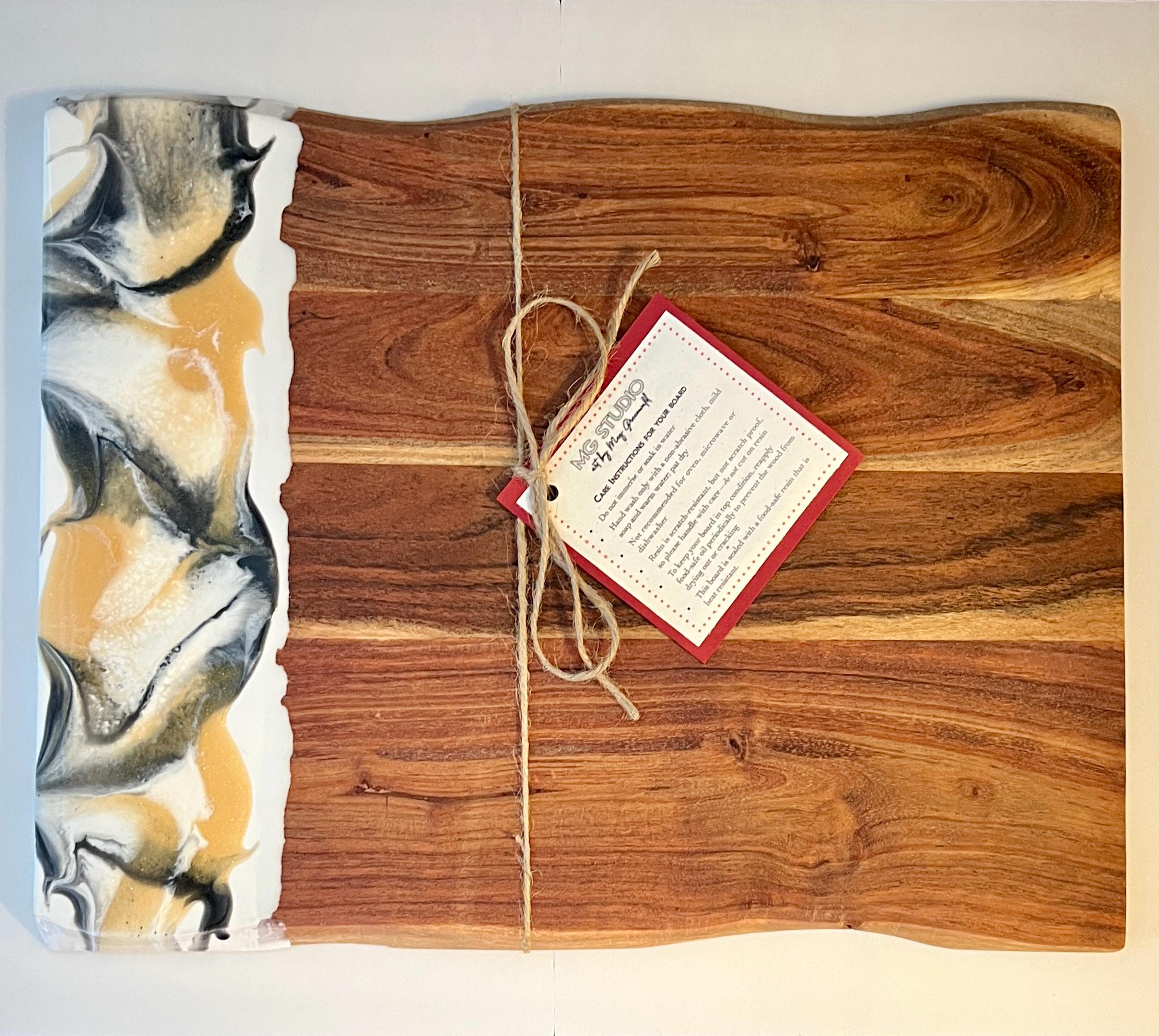 Natural Acacia Wood Charcuterie Board with Resin Accent – 15" x 12" x 0.625"