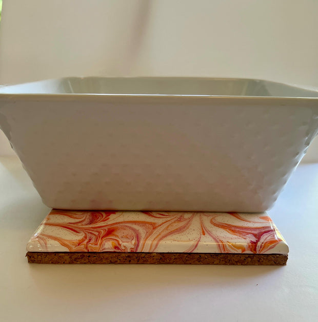 Hand-Painted Ceramic Trivet: Abstract Kitchen Art, Heat-Resistant