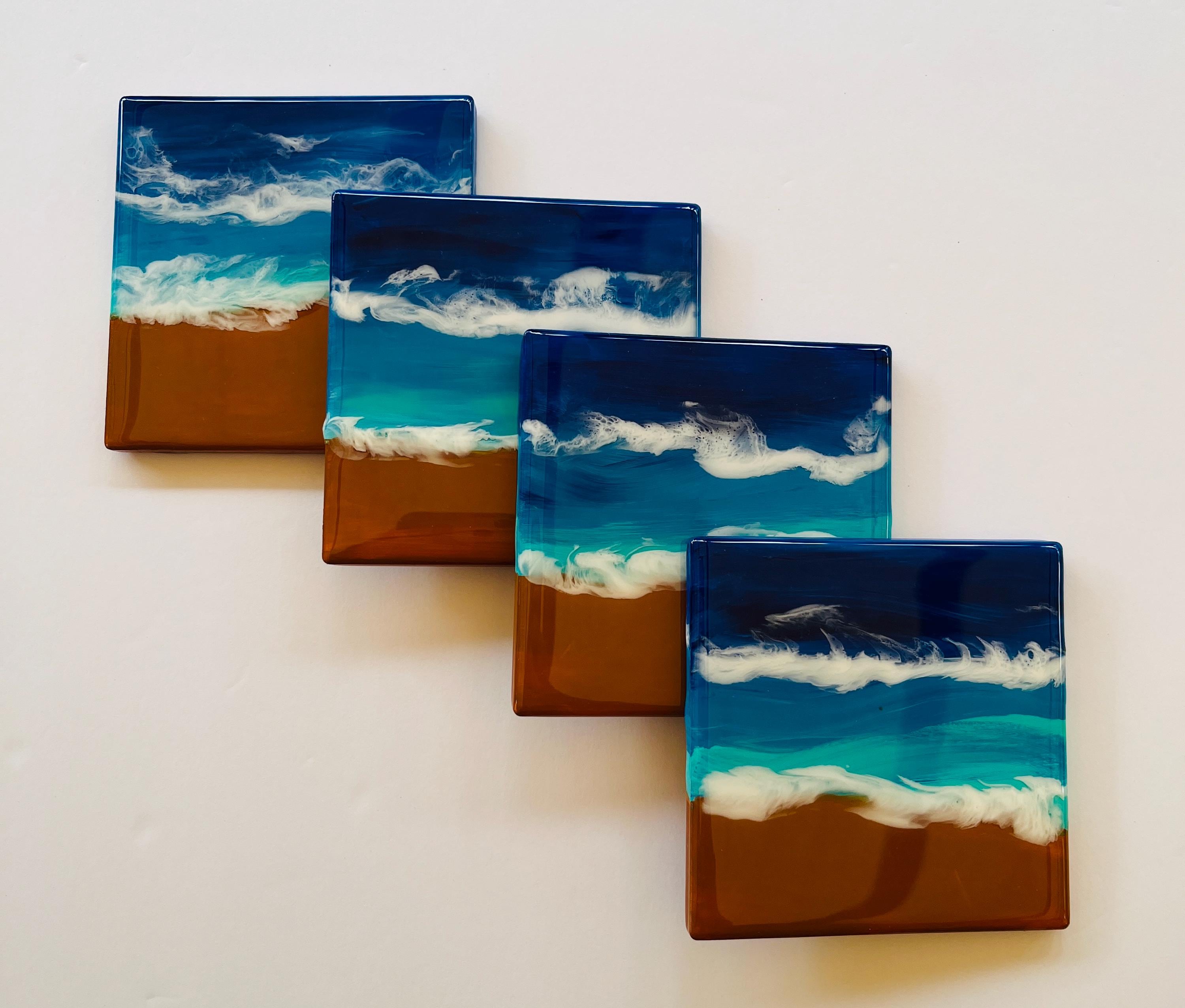 Coastal Ceramic Coasters – Set of 4 Beach-Themed, Hand-Painted & Resin Sealed Drink Coasters