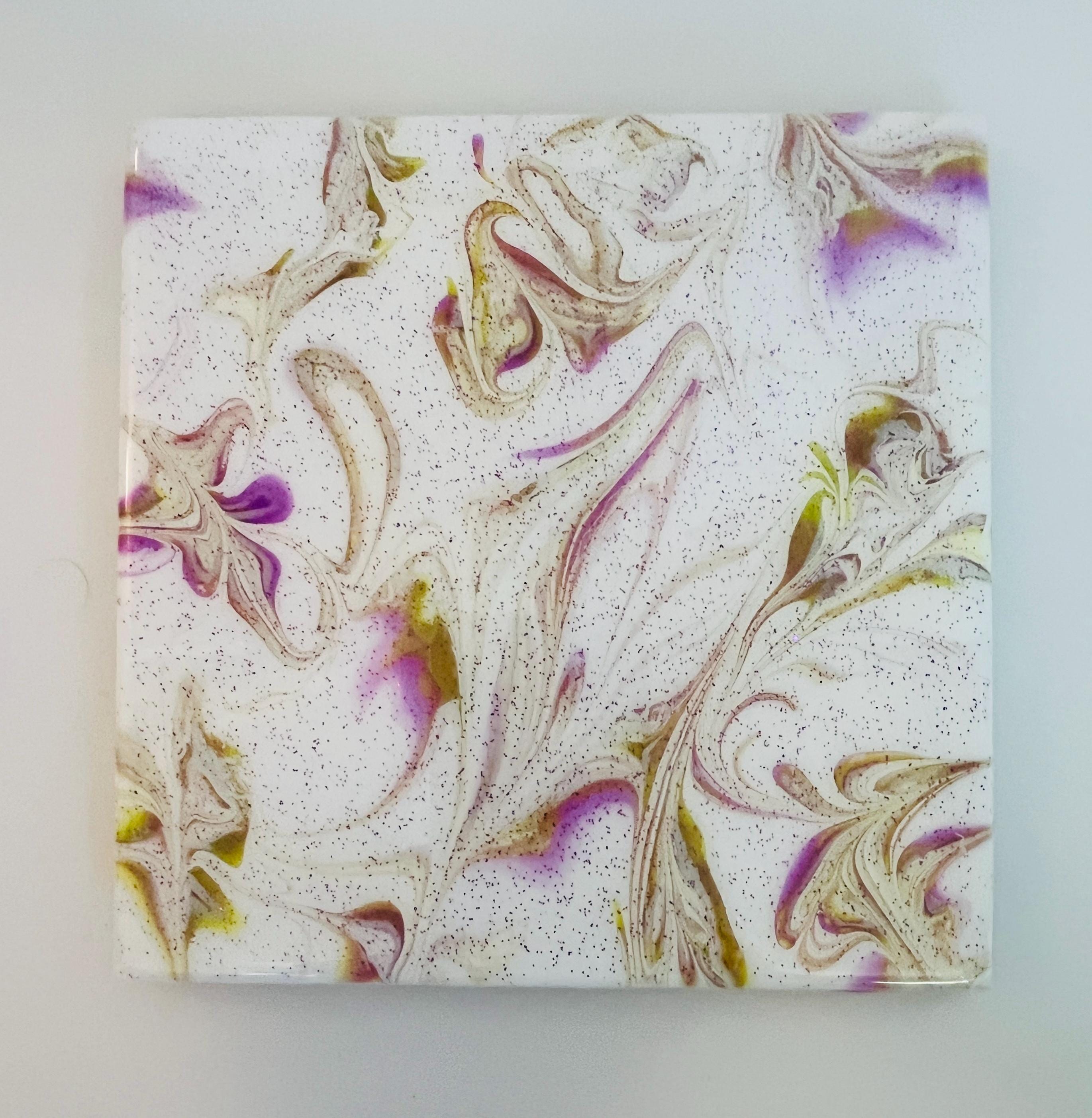 Hand Painted Purple and Green Trivet, Food-Safe, Heat-Resistant, One-of-a-Kind Kitchen Art