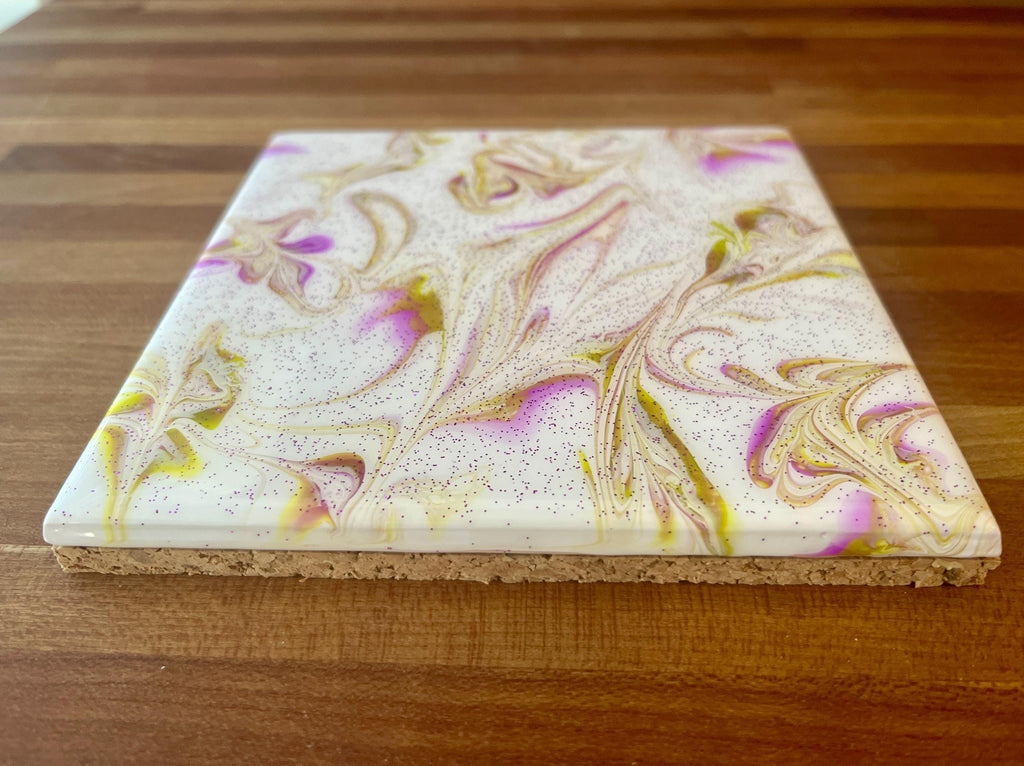 Hand Painted Purple and Green Trivet, Food-Safe, Heat-Resistant, One-of-a-Kind Kitchen Art