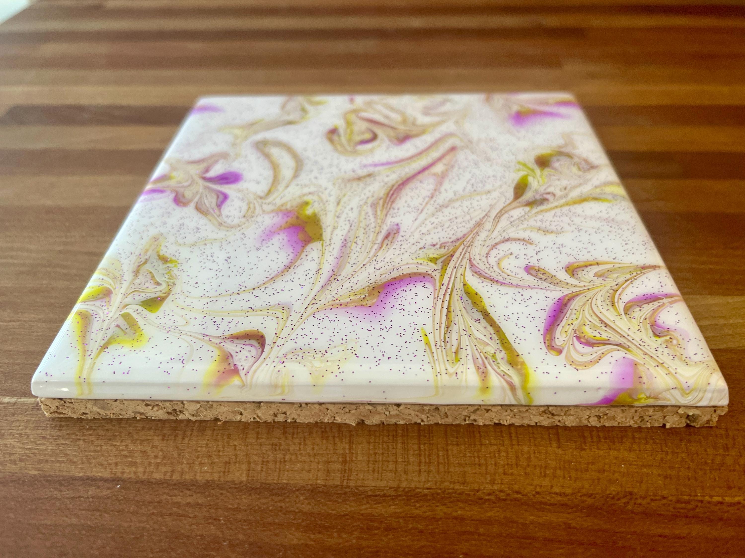 Hand Painted Purple and Green Trivet, Food-Safe, Heat-Resistant, One-of-a-Kind Kitchen Art