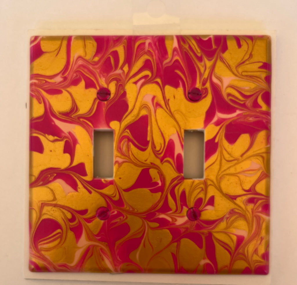 Hand Painted Double Light Switch Cover: Pink & Gold Paint Pour