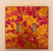 Hand Painted Double Light Switch Cover: Pink & Gold Paint Pour