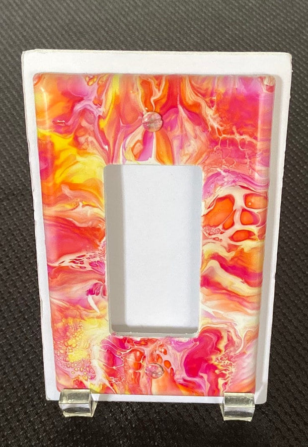 Hand Painted Light Switch Cover: Red, Yellow, Orange Single Rocker Plate