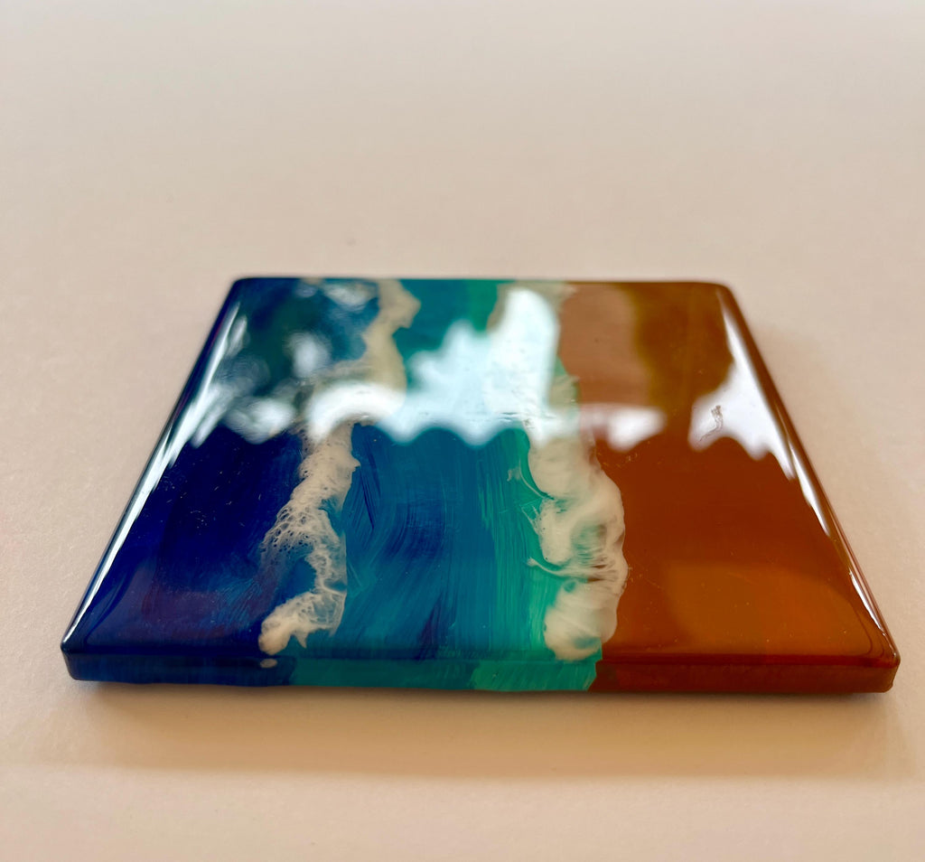 Coastal Ceramic Coasters – Set of 4 Beach-Themed, Hand-Painted & Resin Sealed Drink Coasters