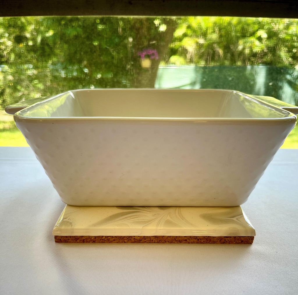 Hand Painted Gray and White Tile Trivet, Food-Safe, Heat-Resistant, One-of-a-Kind Kitchen Art