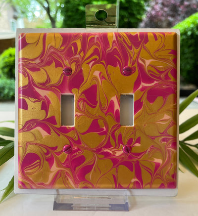 Hand Painted Double Light Switch Cover: Pink & Gold Paint Pour