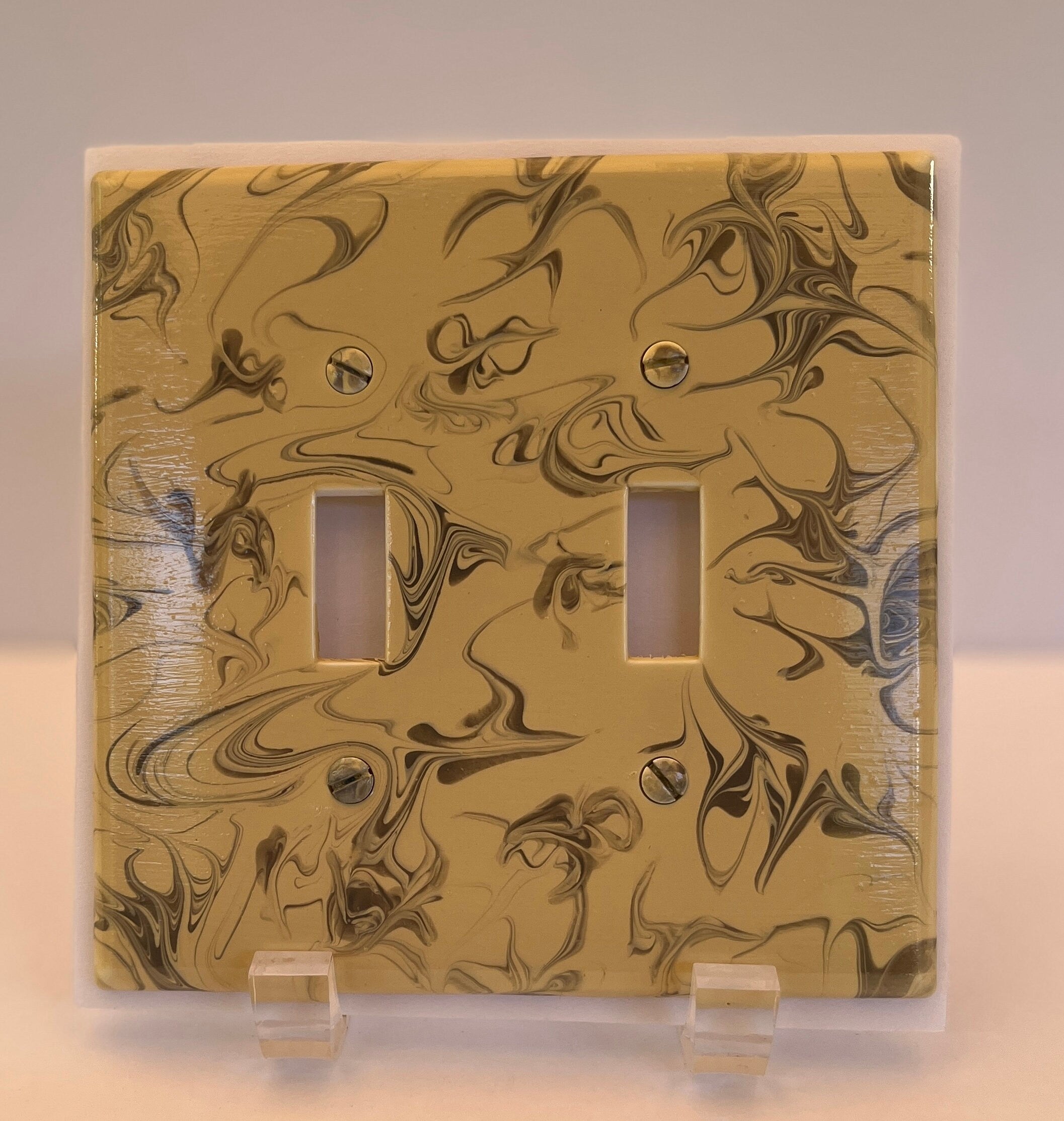 Hand Painted Double Toggle Switch Plate: Gray & Ivory Swirl