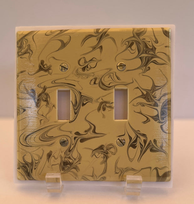 Hand Painted Double Toggle Switch Plate: Gray & Ivory Swirl