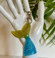 Glitter Mermaid Tail Keychain: Sparkly Resin Backpack Clip