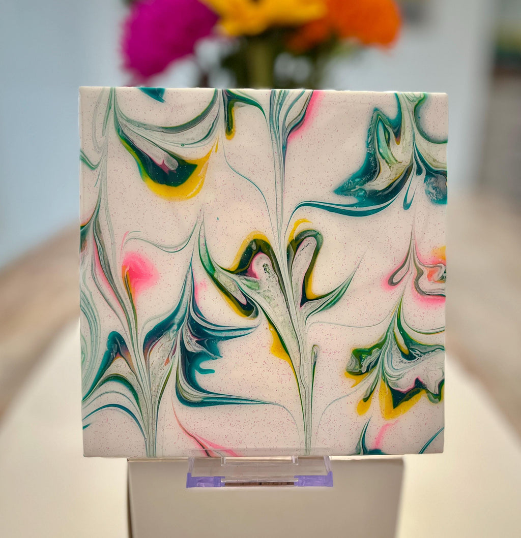 Hand-Painted Tile Trivet: Abstract Kitchen Art, Heat-Resistant