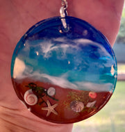 Hand-Painted Resin Beach Keychain with Real Seashells – 2.25" Round