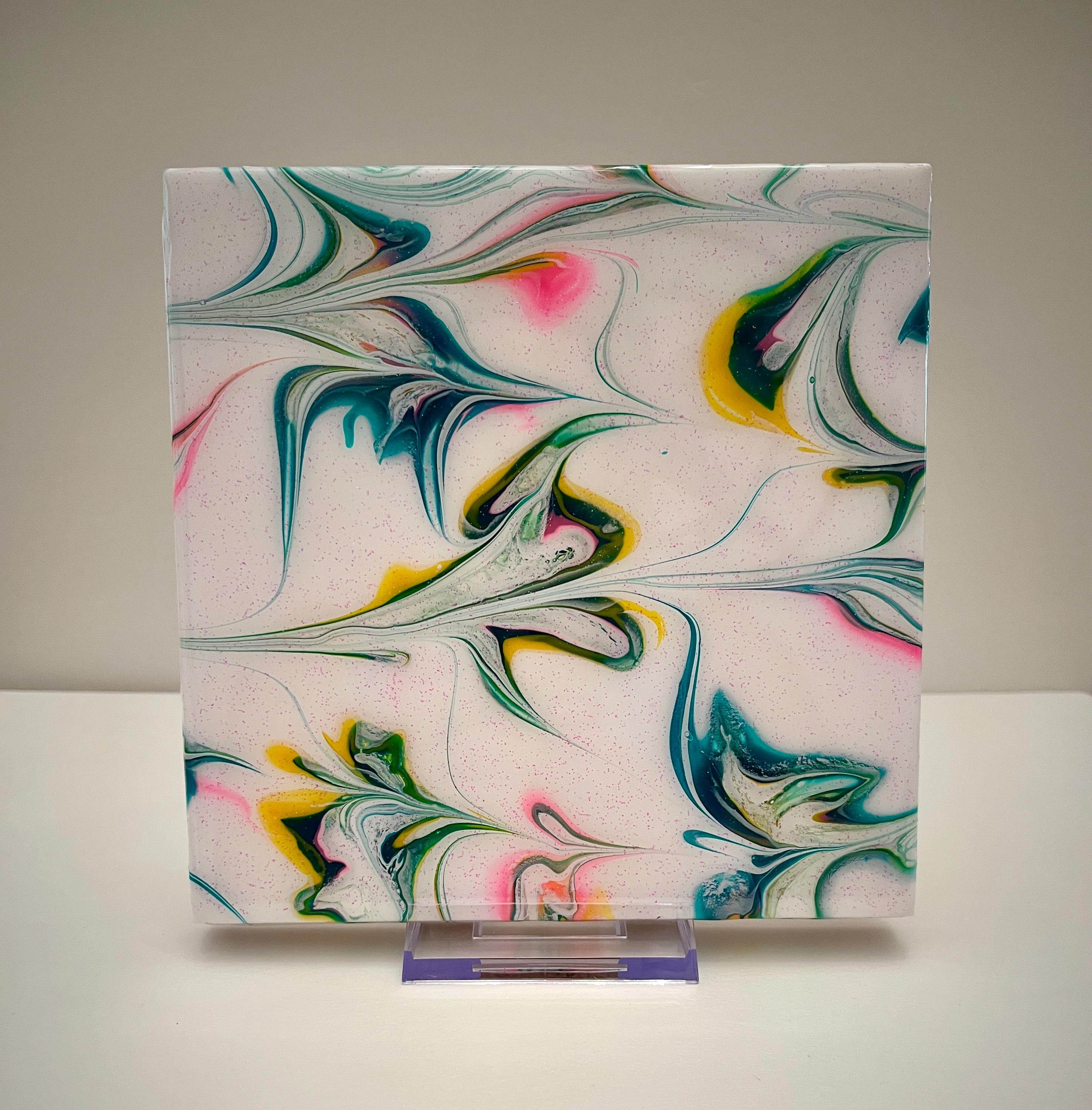 Hand-Painted Tile Trivet: Abstract Kitchen Art, Heat-Resistant