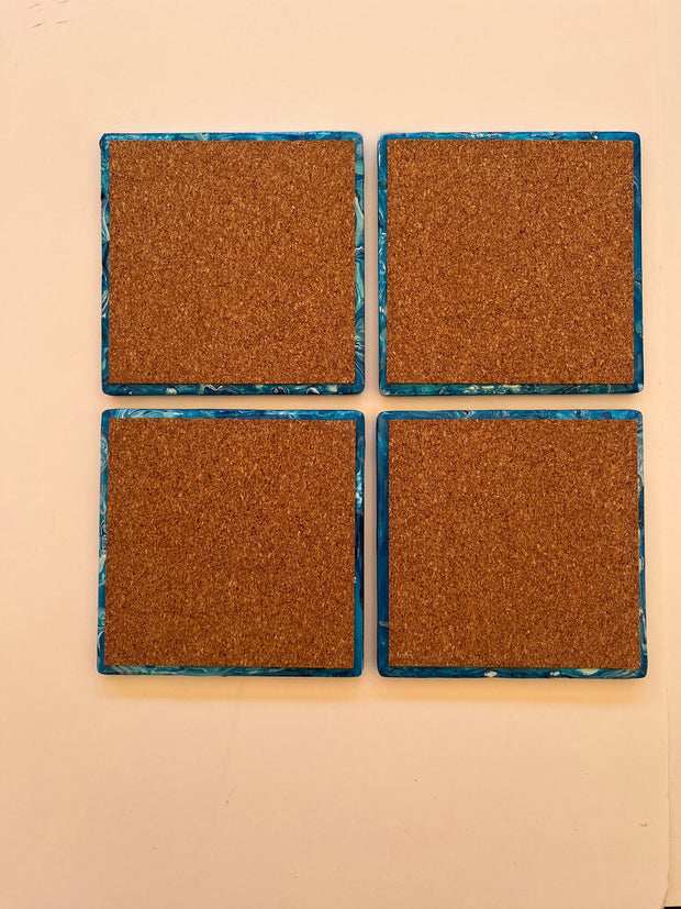 Ocean Ceramic Coaster Set: Resin Sealed Coastal Decor