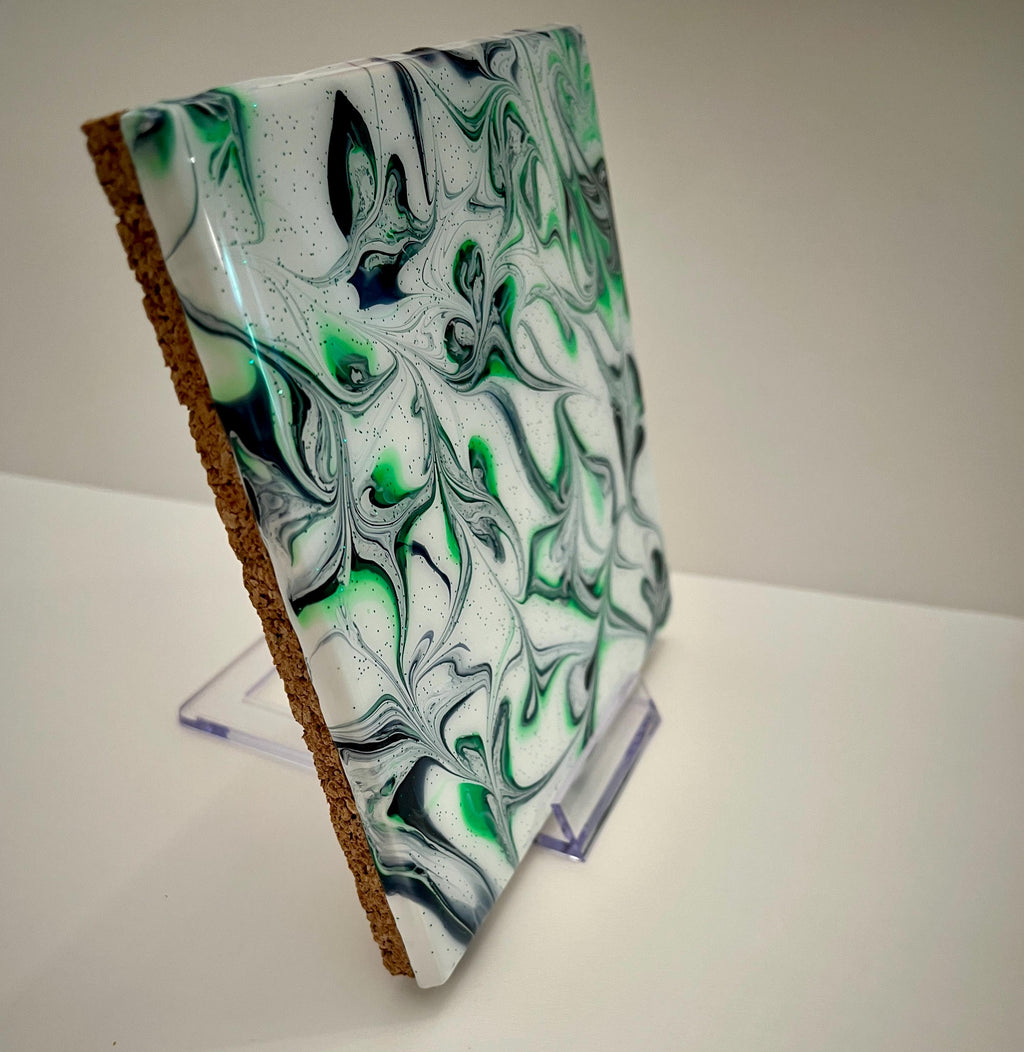 Hand Painted Green and Black, Food-Safe, Heat-Resistant, One-of-a-Kind Kitchen Art