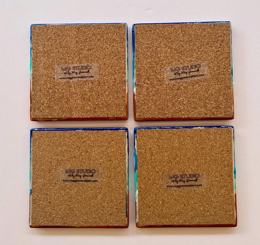 Coastal Ceramic Coasters – Set of 4 Beach-Themed, Hand-Painted & Resin Sealed Drink Coasters