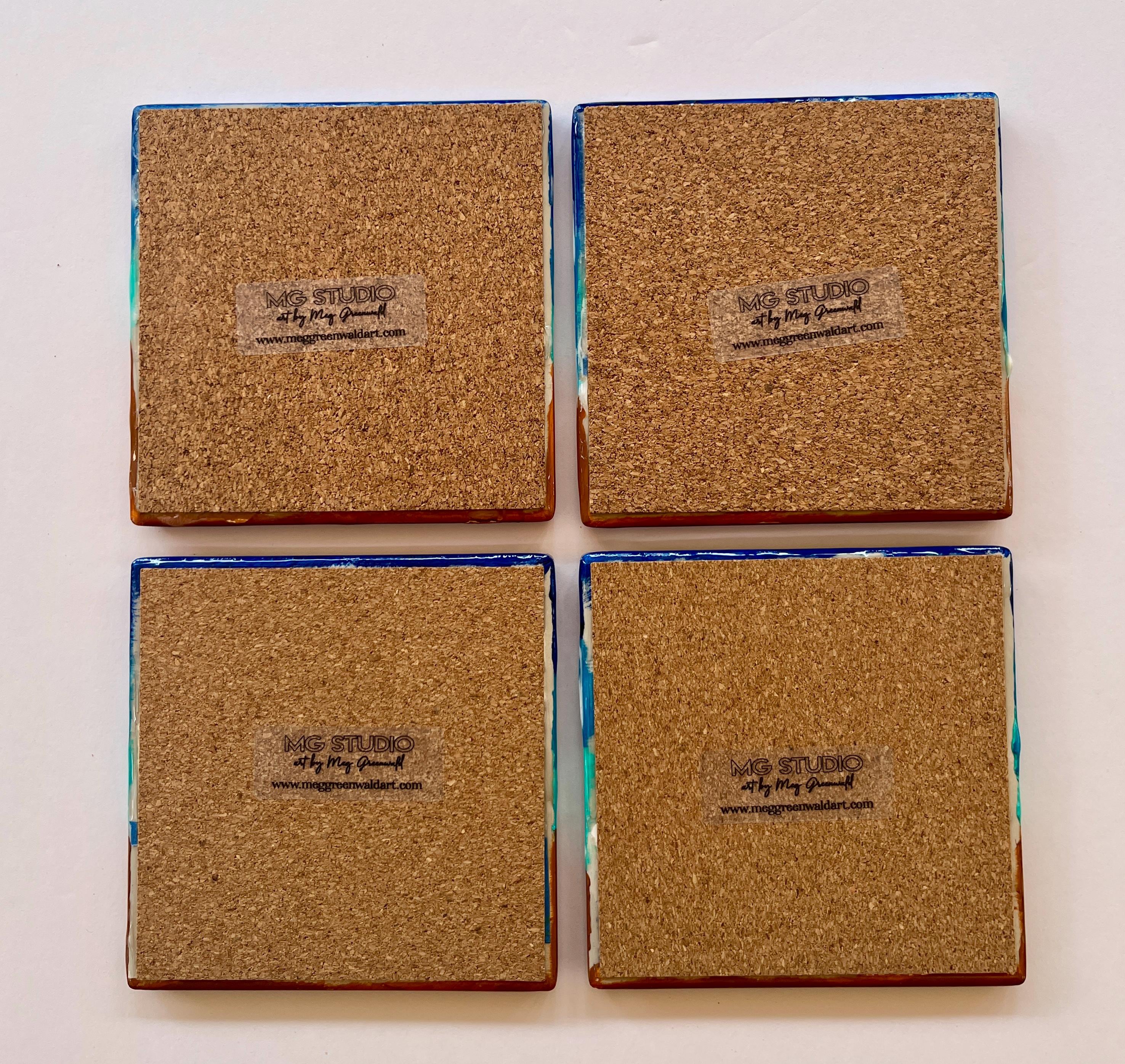 Coastal Ceramic Coasters – Set of 4 Beach-Themed, Hand-Painted & Resin Sealed Drink Coasters