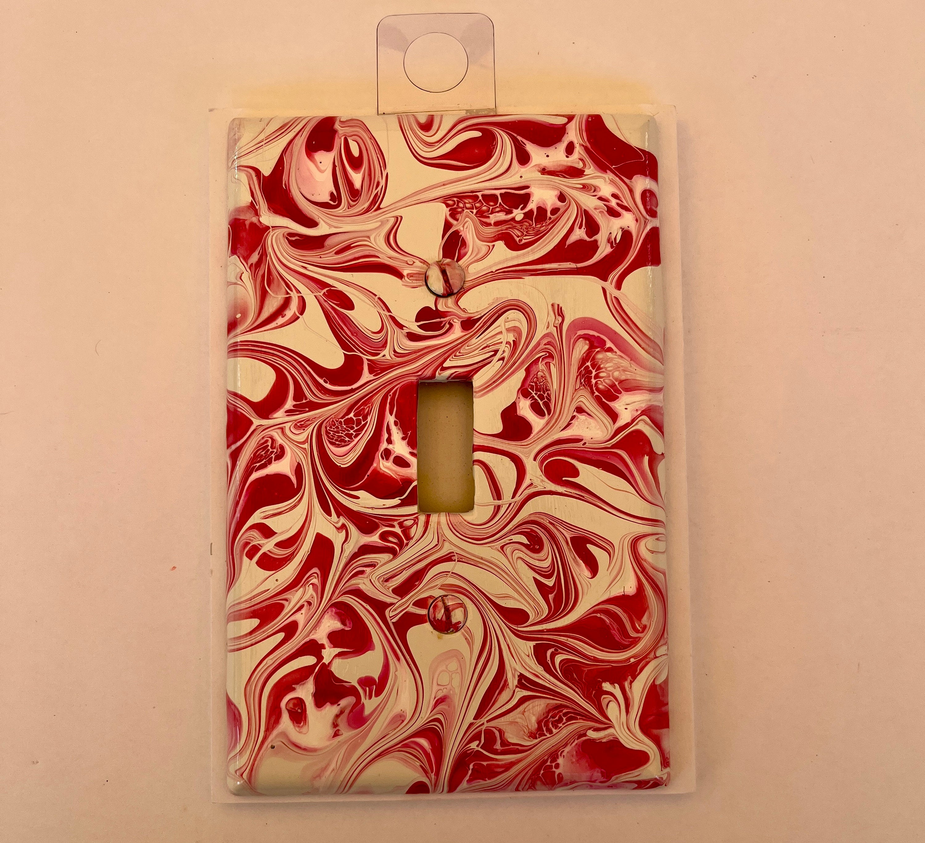 Hand-Painted Single Toggle Light Switch Cover: Red Pink Swirl Wall Decor