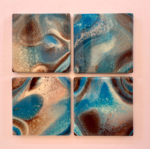 Hand-Painted Galaxy Coaster Set: Resin-Coated Ceramic Drink Coasters