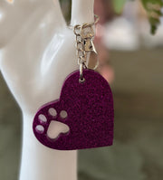 Glitter Heart Paw Print Keychain: Gift for Dog Mom