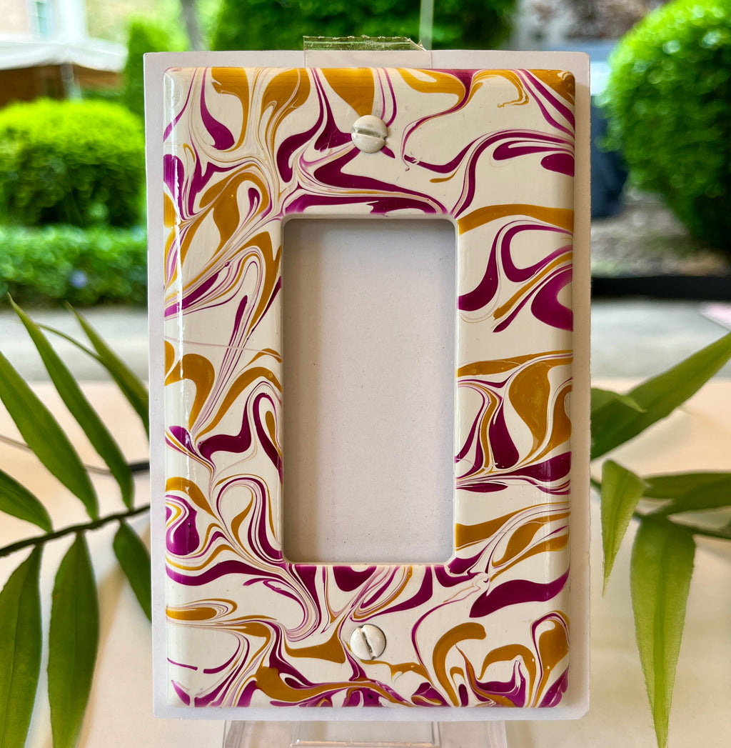 Hand Painted Rocker Switch Plate: Violet & Yellow Ochre Decor