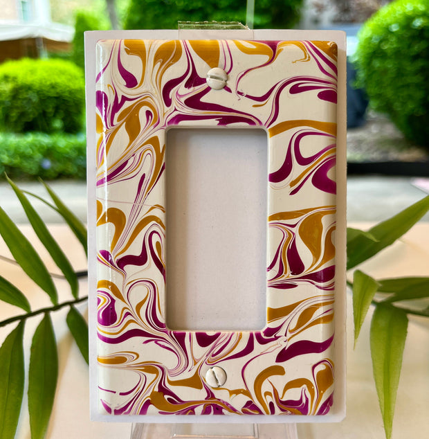 Hand Painted Rocker Switch Plate: Violet & Yellow Ochre Decor