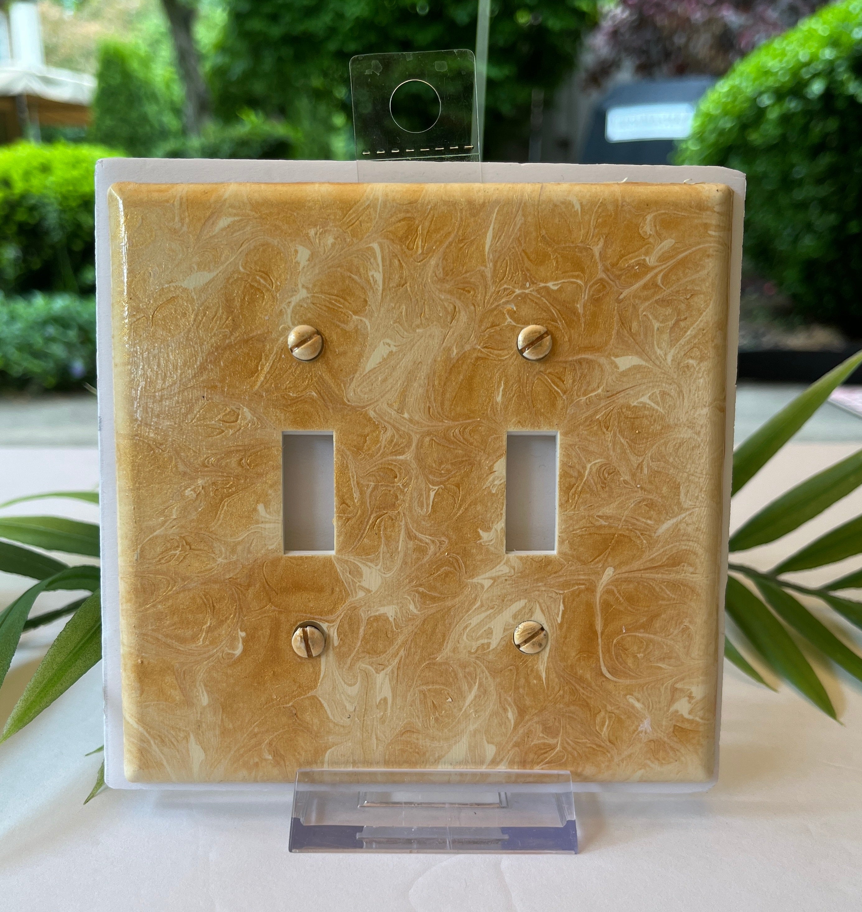 Hand Painted Double Toggle Light Switch Cover: Gold & Ivory