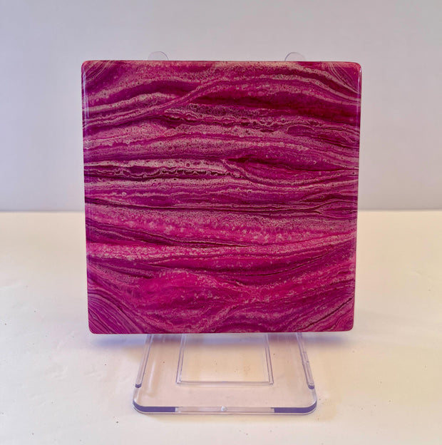 Hand-Painted Marble Coaster Set: Pink & Magenta Ceramic Drink Coasters