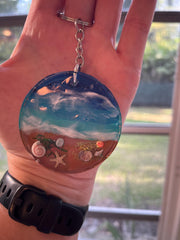 Hand-Painted Resin Beach Keychain with Real Seashells – 2.25" Round