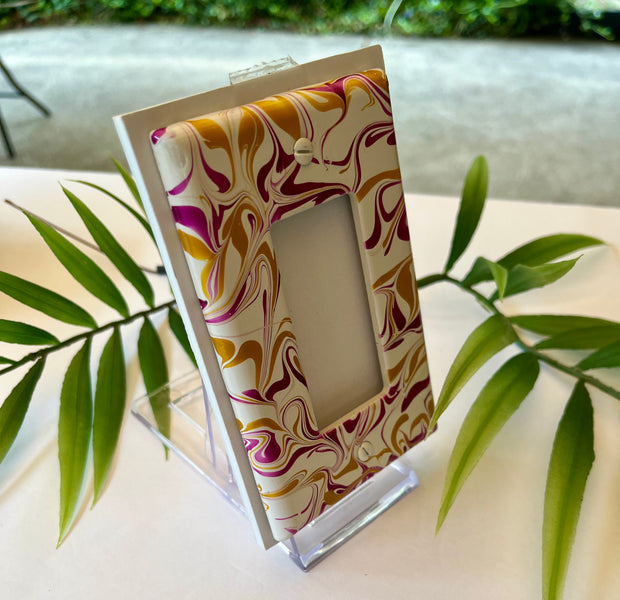 Hand Painted Rocker Switch Plate: Violet & Yellow Ochre Decor