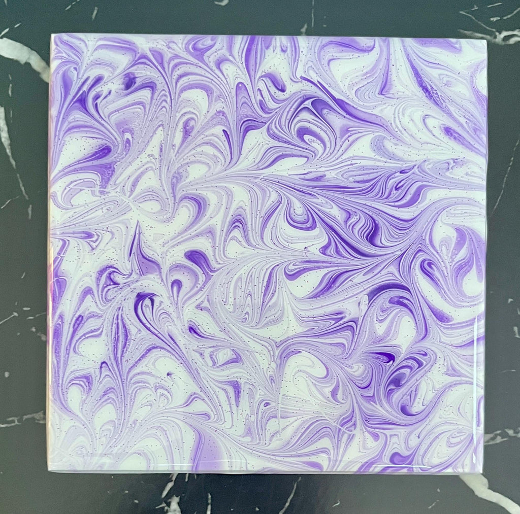 Hand Painted Purple Lavender and White Tile Trivet, Food-Safe, Heat-Resistant, One-of-a-Kind Kitchen Art