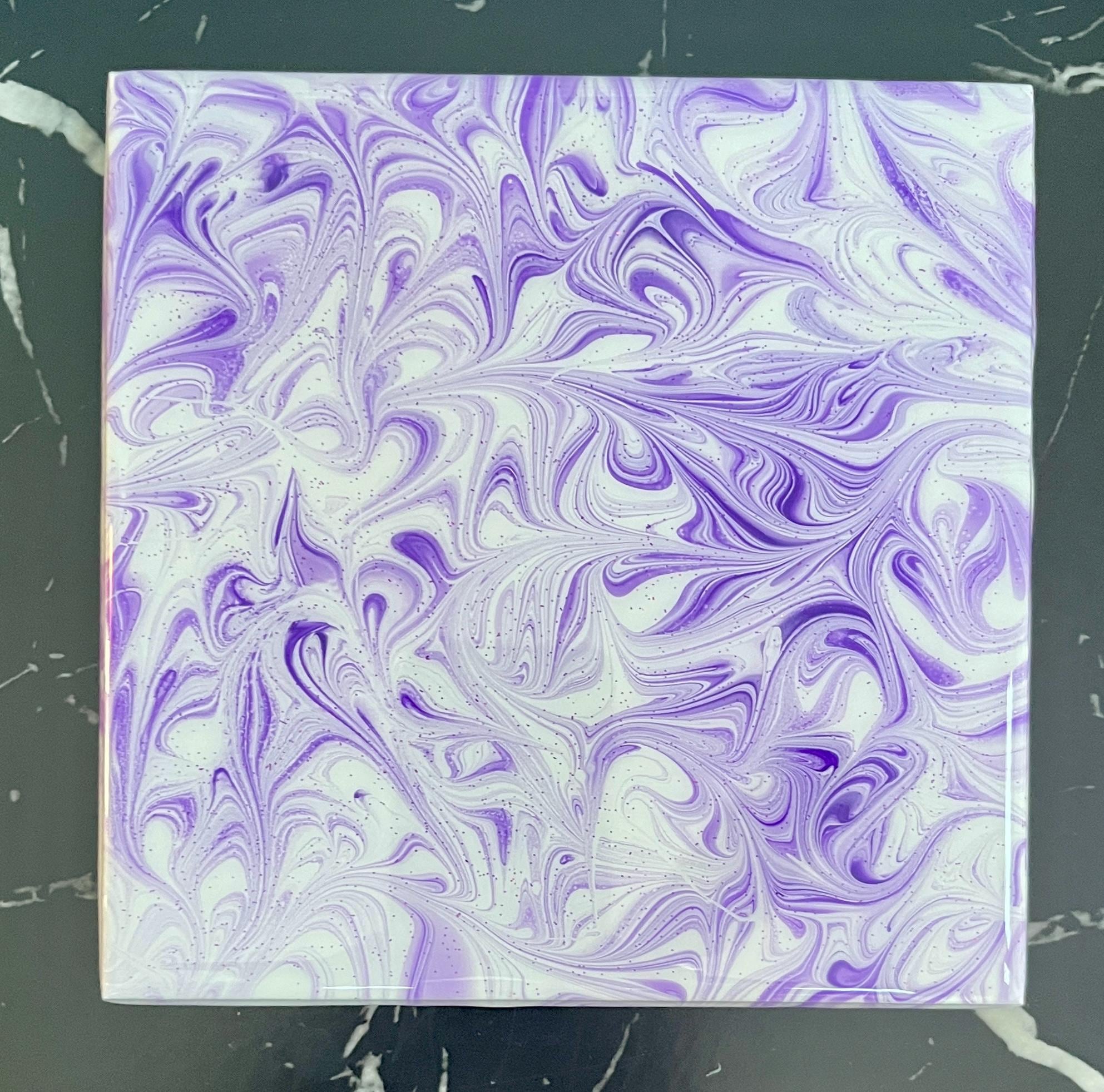 Hand Painted Purple Lavender and White Tile Trivet, Food-Safe, Heat-Resistant, One-of-a-Kind Kitchen Art