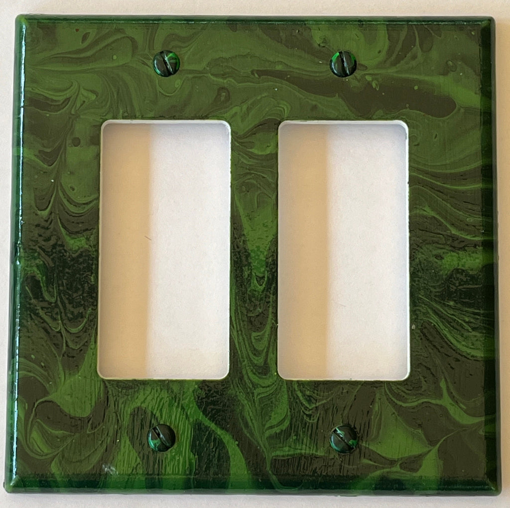 Hand-Painted Green Double Rocker Light Switch Cover
