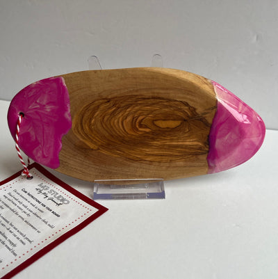 Olive Wood Mini Charcuterie Board: Pink Resin Serving Board