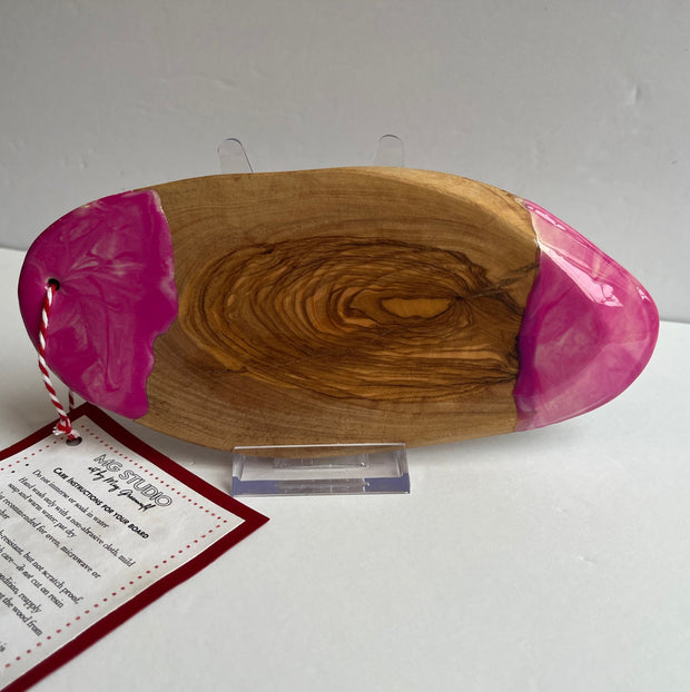 Olive Wood Mini Charcuterie Board: Pink Resin Serving Board