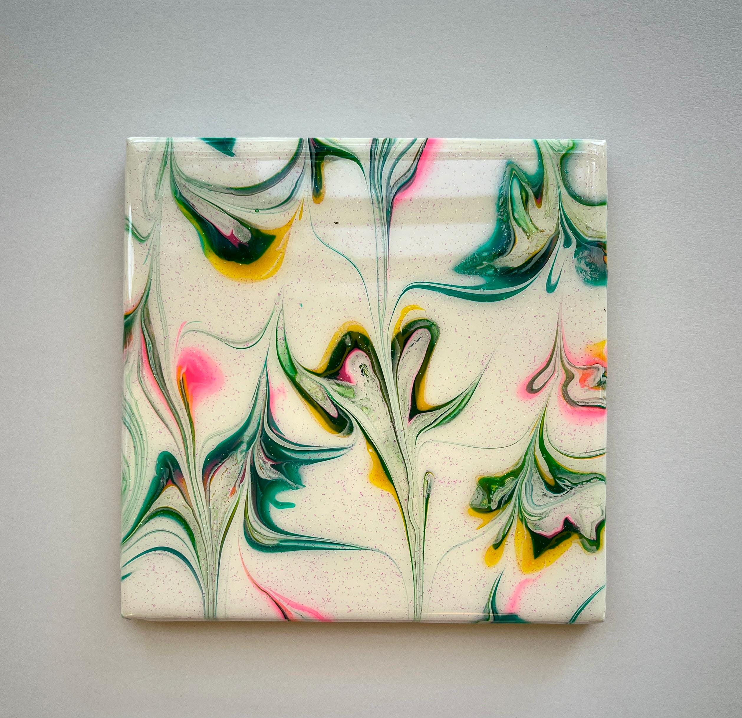 Hand-Painted Tile Trivet: Abstract Kitchen Art, Heat-Resistant