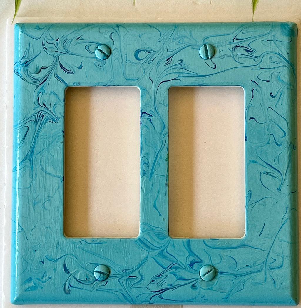 Hand-Painted Double Rocker Light Switch Cover: Light Blue Swirls
