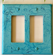 Hand-Painted Double Rocker Light Switch Cover: Light Blue Swirls