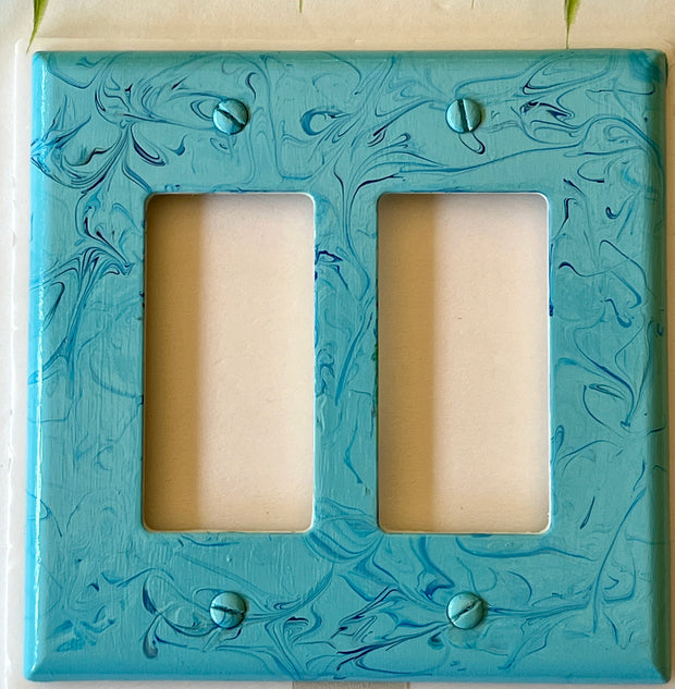 Hand-Painted Double Rocker Light Switch Cover: Light Blue Swirls